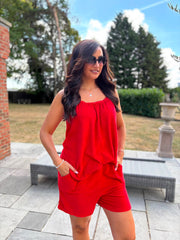 Red Raw Edge Towelling Vest Natasha
