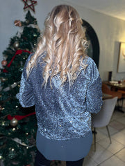 Grey Layered Velour Sequin Top Mercy