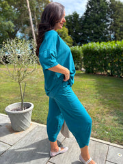 Teal Crochet Hooded Top Clarice