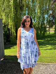 Blue Floral Print Sleeveless Dress Lilia