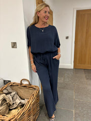Navy Bubble Cotton Trousers