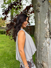 Mocha Bubble Hem Sleeveless Top Scarlett