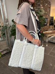 Winter White Sherpa Tote Bag