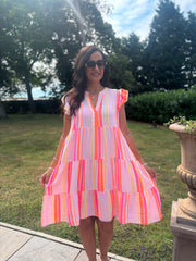 Lipstick Bubble Cotton Striped Dress Crystal