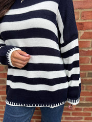 Navy Striped Crew Neck Jumper Gabrielle