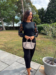 Black Applique Mesh Sleeve Knit Celine