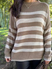 Mocha Striped Crew Neck Jumper Gabrielle