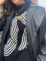 Black Striped Bow Knit Ophelia