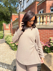 Mocha Long Sleeve Tie Top Corrina