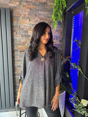 Black Shimmer Brooch Top Indy