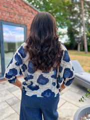 Navy Abstract Leopard Knit Top Dawn