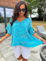 Blue Bubble Cotton Paisley Top Kimberly