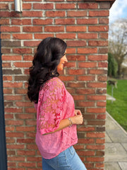Coral Floral Lace Broderie Top Myla