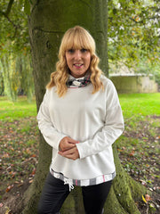 Winter White Checked Trim Sweat Top Iris