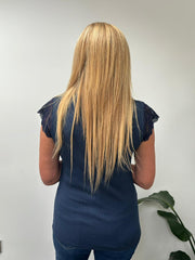 Navy Ribbed Lace Detail Top Amelia