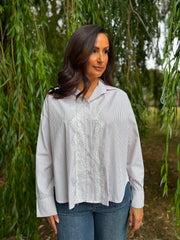 Stone Lace Detail Striped Shirt Rosie