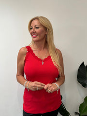 Red Lace Ribbed Vest Libby
