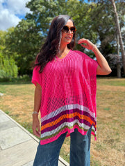 Neon Pink Striped Hem Loose Knit Jenna