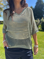 Khaki Open Weave Knit Cassandra