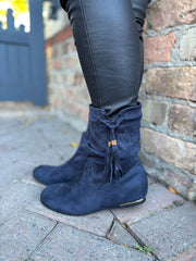Navy Faux Suede Slouch Boots