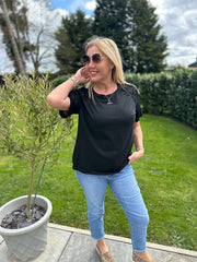 Black Net Sleeve Applique Tee Gemma