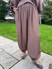 Mocha Hareem Button Trousers Misty