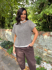 Chocolate Asymmetric Striped Knit Cora