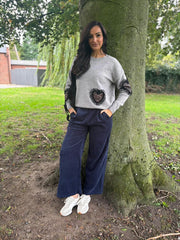 Grey Leopard Lace Heart Knit Olivia