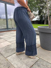 Navy Crochet Detail Trousers Thelma