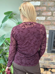 Aubergine Floral Vine Mesh Top Tracy