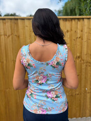 Blue Vintage Floral Ruffle Vest Yasmin