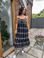 Black Boho Embroidered Sun Dress Kelsey
