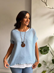 Blue Layered Net Top Elise