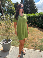 Olive Collared Towelling Dress Natasha