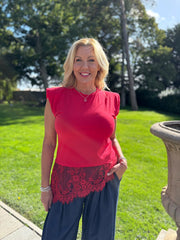 Red Lace Hem Top Yasmin