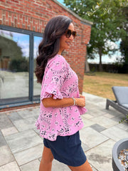 Pink Bubble Cotton Paisley Top Kimberly