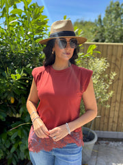 Rust Lace Hem Top Yasmin