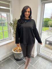 Black Button Detail Sweatshirt April