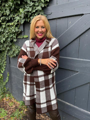 Chocolate Check Hooded Cardigan Taylor