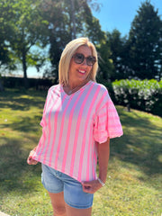 Pink Puff Sleeve Striped Top Erin