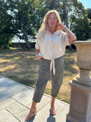 Stone Tie Front Blouse Brielle
