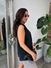 Black Sleeveless Bubble Cotton Top Jean