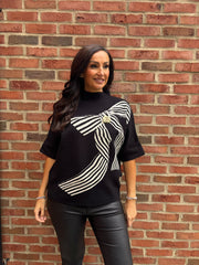 Black Striped Bow Knit Ophelia