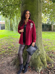 Wine Diamante Flower Shirt Kristie