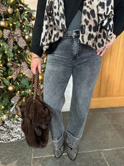 Grey Embellished Turn Up Jeans