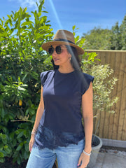Navy Lace Hem Top Yasmin