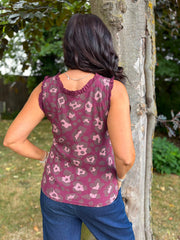 Wine Leopard Ruffle Trim Vest Zoe