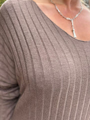 Mocha Ribbed Long Sleeve Dress Rhianna