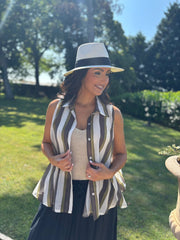 Khaki Striped Sleeveless Blouse Lola
