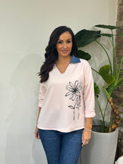 Pink Collared Flower Sweatshirt Angel